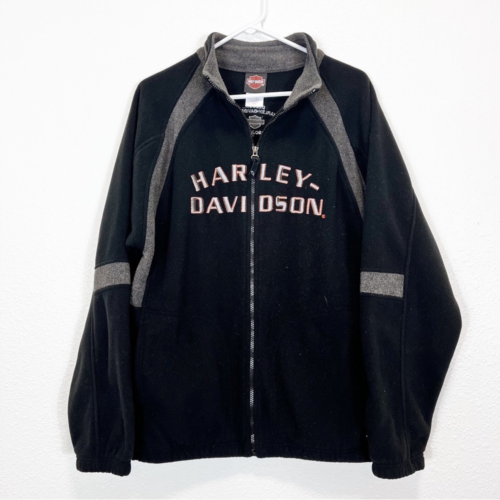 Harley Davidson Full Zip Jacket Black Gray W/Logo Front Okaboji Iowa Medium